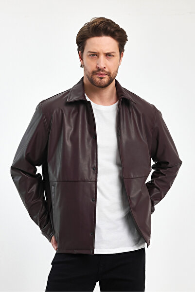 Black Level Чоловіча водонепроникна шкіряна куртка - на кнопках, 2 бічні кишені, повсякденна куртка
