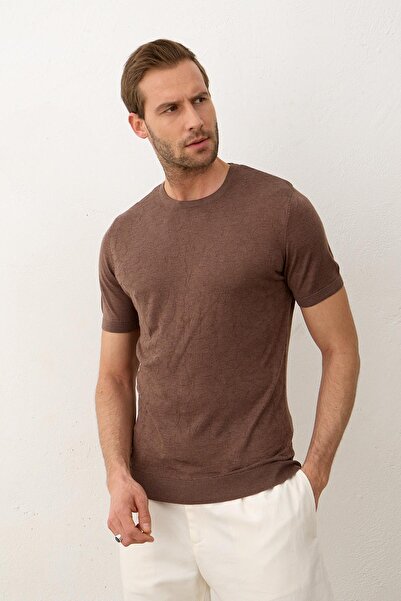Danger Men's Modeled Crew Neck Slim-fit Fit Summer Knitwear T-shirt Brown