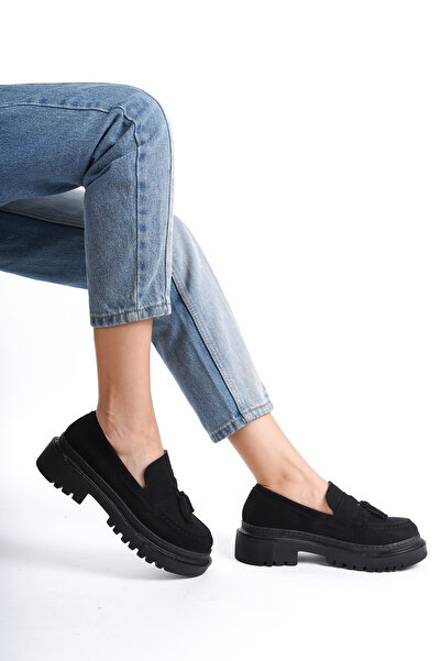 Shu Mhu Жіночі туфлі на товстій підошві з чорного замшу (KOLEJ) Повсякденне та класичне взуття для роботи