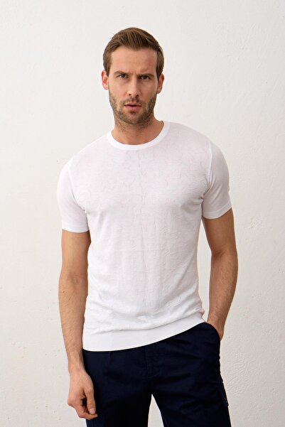 Danger Tricou pentru bărbați, modelat, cu gât turnu, slim-fit, tricotaj de vară, alb