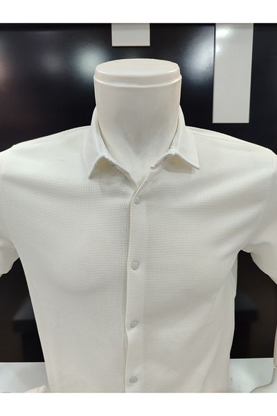 ZENGOLL & RAMİRES Cămașă pentru bărbați din țesătură WAFFLE, cu închidere pentru gard SLIM FIT