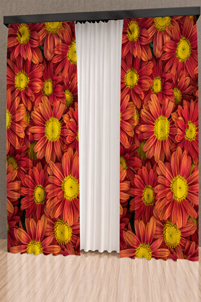 PRINTOPIA Red Daisies Patterned Background Curtain