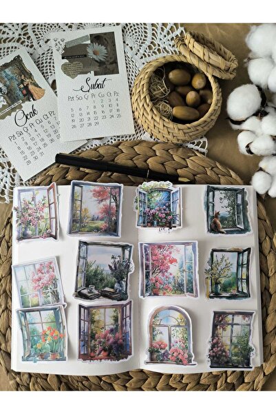 SelisCraft Bahara Bakan Pencereler Temalı 01 Bullet Journal Kağıt Etiket Stic...