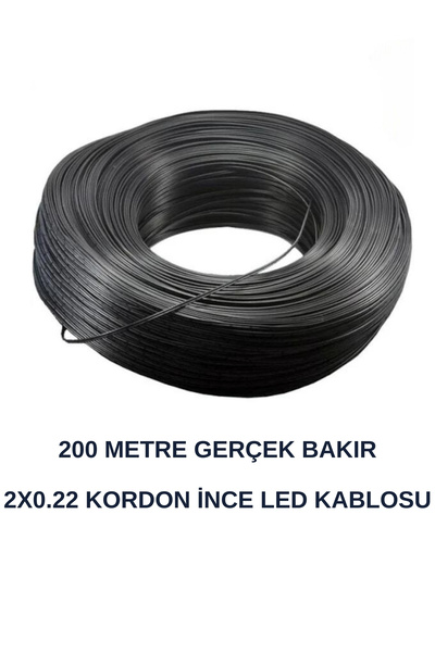 OEM Led kablosu 2x0.22 Gerçek %100 Bakır Kordon Kablo. Siyah renk 200 Metre Rulo