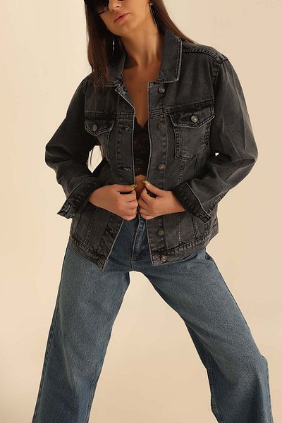 vuvutasarım Jachetă de damă din denim cu buzunar cu nasturi de culoare afumată de sezon nou 202373