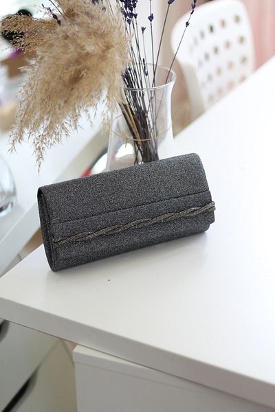 Moom Bag Γυναικεία βραδινή τσάντα φορέματος Portfolio Platinum Silvery Twist Stripe