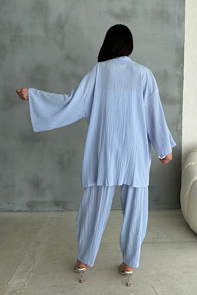 Ortaya Çık Set Kimono Blue Seersucker