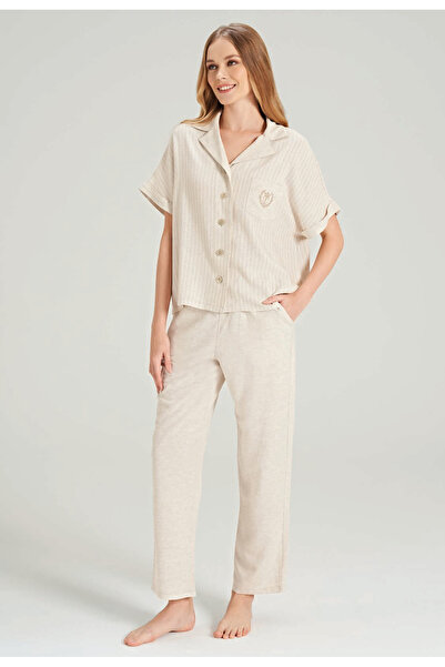 Feyza 5073 SHORT SLEEVE LINEN Paired Pajama Set