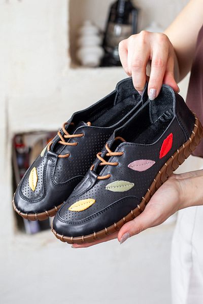 Adım Adım Women's Black Genuine Leather Orthopedic Shoes
