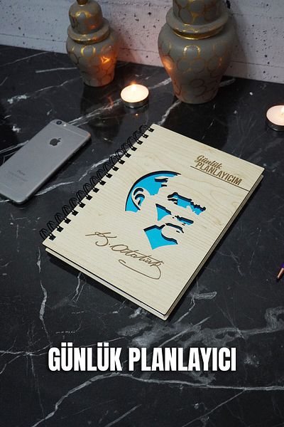 markcat Caiet de planuri din lemn Mustafa Kemal Ataturk - Agenda nedatat - Planificator zilnic A5