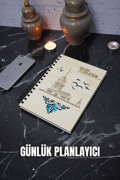 markcat Caiet de planuri din lemn cu design Turnul Fecioarei - Agenda nedatat - Planificator zilnic (CAIET DE PLANIFICARE) A5