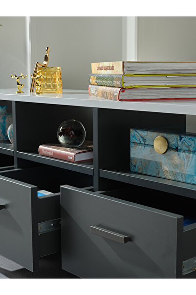 İSTİKBAL Safir Tv Sehpası 115 cm Kapaklı Tv Sehpası Antrasit-Beyaz