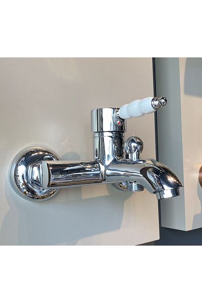 İSAOĞLU YAPI Vintage Design Bathroom Faucet - Porcelain Tap, Brass