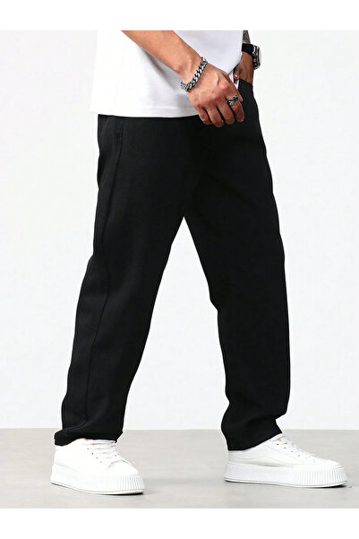 Genel Markalar Erkek Siyah Jean Kot Baggy Pantolon