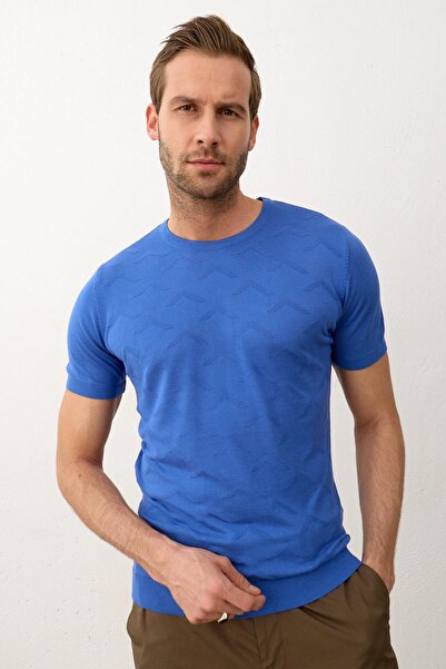 Danger Καλοκαιρινά πλεκτά T-Shirt Saks για άντρες Crew Neck Slim-fit Mold