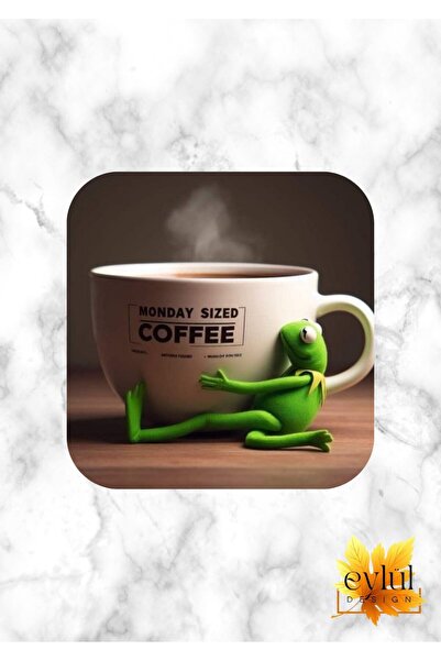 Eylül Design Kahve Temalı Eğlenceli Özel Tasarım Renkli Baskılı MDF Kare Bard...