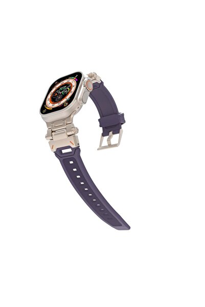 AktarMobile Apple Watch Ultra / Ultra 2 49 mm uyumlu Metal Aksamlı Silikon Ko...