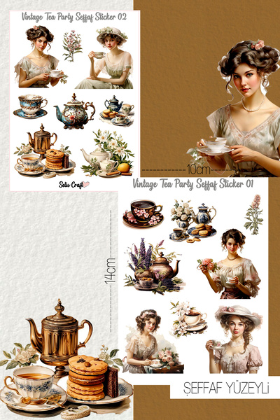 SelisCraft Vintage Tea Party Temalı Şeffaf Sticker Seti 01-02 Ajanda Planlayı...