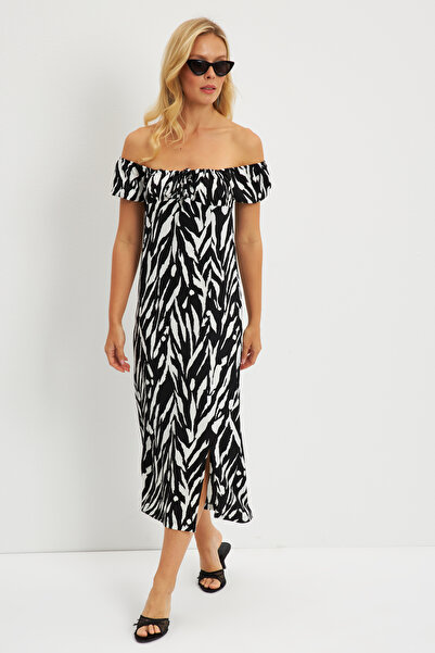 Cool & Sexy Schwarzes Wickel-Midikleid mit Raffung für Damen DY105