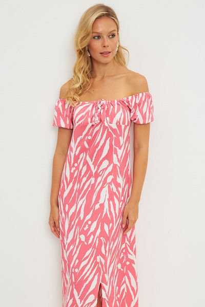 Cool & Sexy Women's Pink Wrapy Gathered Midi Dress DY105