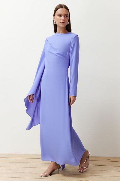 Trendyol Modest Fliederfarbenes Abendkleid mit Wickeldetail TCTSS24DB00036