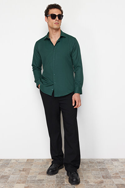 Trendyol Collection Zöld Slim Fit Oxford Easy-Iron szőtt intelligens ing TMNSS24GO00070