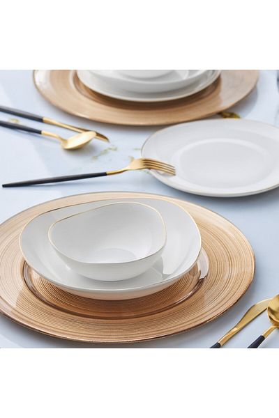 Karaca Middle Streamline 12-teiliges New Bone Weißgold Geschirrset für 4 Personen Speiseteller