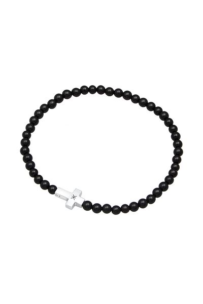 KUZZOI Armband Onyx Perlen Kreuz Vintage 925 Silber