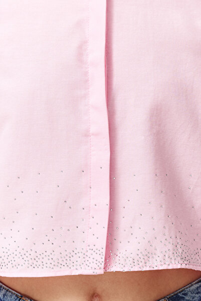 Trendyol Collection Rózsaszín ujjú, párnázott Stone Crop szőtt ing TWOSS24GO00041