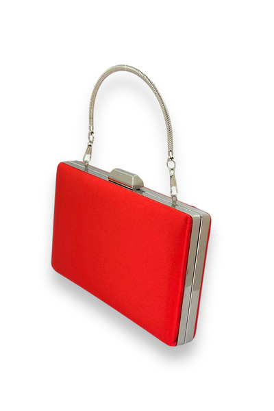 Biçanta Red Color Satin Silver Case Silver Stone Evening Bag Evening Bag Wedding Engagement Portfolio