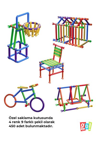 Go Toys أعواد بتصميم هندسي، 450 قطعة، تصميم معزز للذكاء، لعبة تعليمية، أعواد هندسية