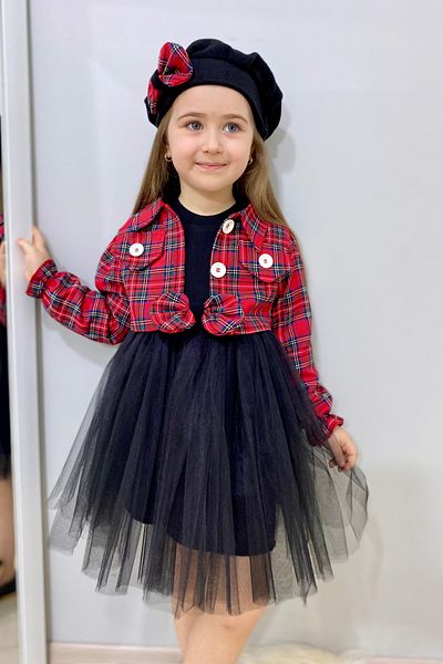 ELAFOR Top jachetă roșie în carouri pentru fetiță - Camisole Imagine Tulle Rochie și pălărie de Anul Nou (Cumpărați mai mult de 1 an)