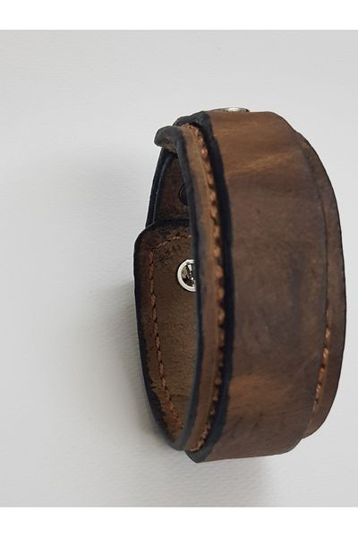 aysefe Double Layer Real Leather Bracelet with Stitching Detail