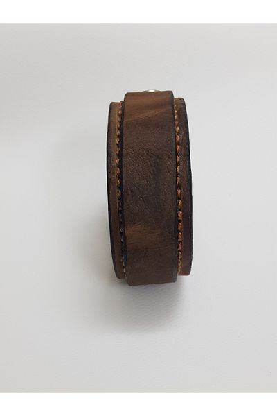 aysefe Double Layer Real Leather Bracelet with Stitching Detail