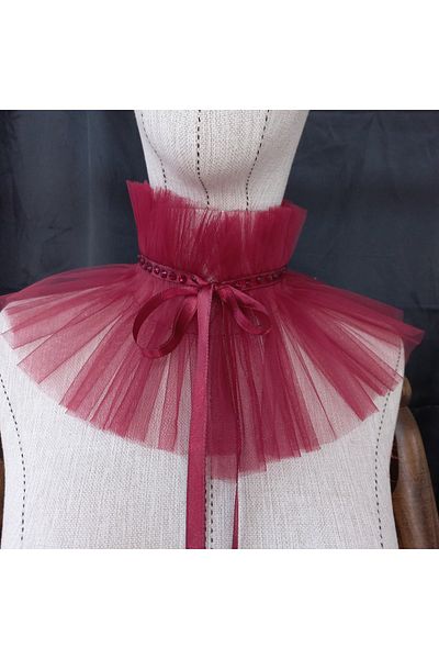es moda shop Claret Red Jolie Tulle Neck Collar - Stone Detailed