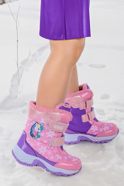 KARAMAZI Παιδικές μπότες χιονιού με μοτίβο Unicorn - Velcro, ανθεκτικές στο κρύο νερό