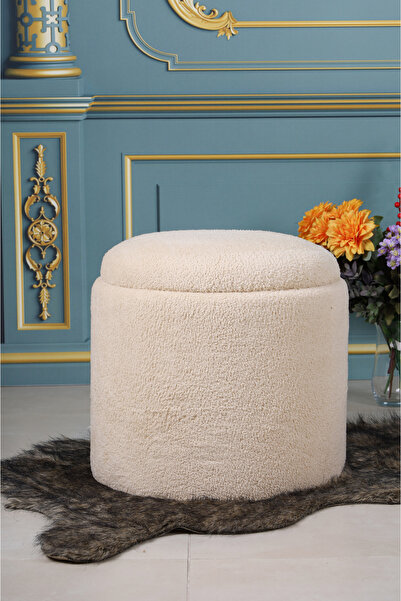 PufyHome PANDORA KREM PELUŞ SANDIKLI LARGE ÇOK AMAÇLI PUF KOLTUK