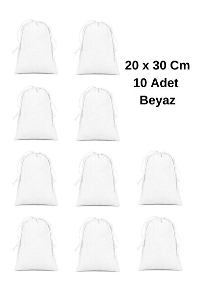 Elbasan Tekstil 10 Adet Beyaz Hambez Kese 20x30 Kuru Bakliyat Gıda Saklama Torbası Bez Kese Hambez Kese