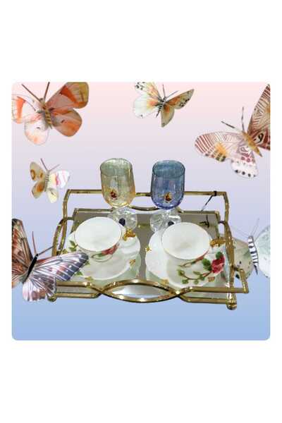 esdekor Pure Concept Gold Takım Üstü Banyo Aksesuar Tepsi 20x30cm Metal Cam Aynalı Kahve Su Sunum 1 Adet