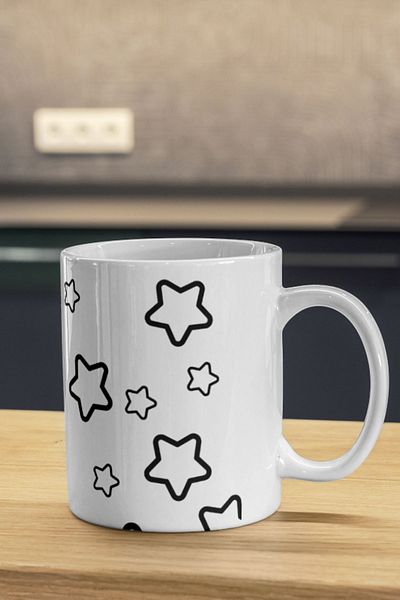 Decorbik Mug Cup, Star Design, Porcelain Mug, Gift Mug, Printed Mug Cup, Patterned Mug Cup