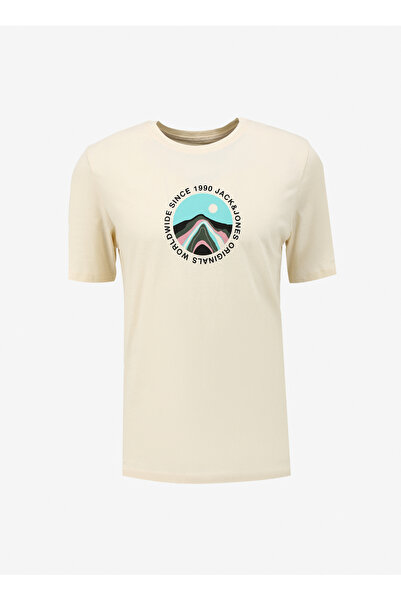 Jack & Jones Bisiklet Yaka Krem Erkek T-Shirt JORLAFAYETTE TEE SS CREW NECK 1...