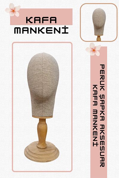 Manken İstanbul Fabric Covered Polyester Head Mannequin with Wooden Stand Accessory Manikin Hat Mannequin Wig Mannequin