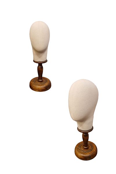 Manken İstanbul Upright and Horizontal Needle Covered Fabric with Wooden Stand Head Mannequin Wig Accessory Mannequin