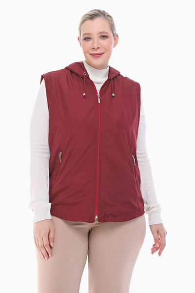 VETRE Women's Plus Size Hooded Claret Red Fleece Vest 1026