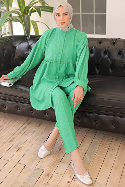 benguen 3350 Front Buttoned Double Set Green
