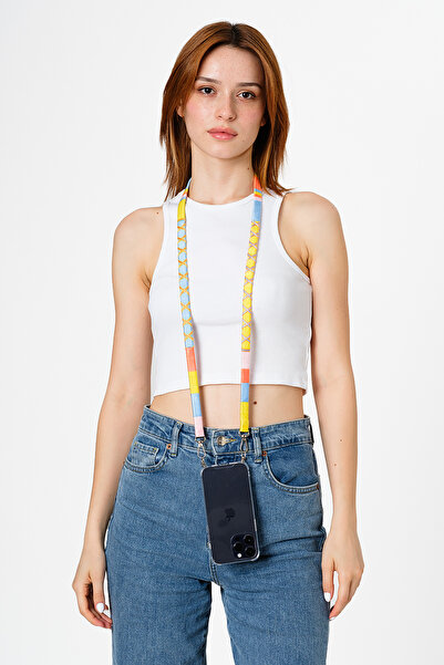 Hippi Strawberry Renkli Örgü Deri 110cm Yassı Telefon Ve Çanta Askısı