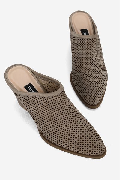 TUNAELLİ WOMEN'S MINK SUEDE GENUINE LEATHER HEELED FRONT CLOSED SABO SLIPPERS