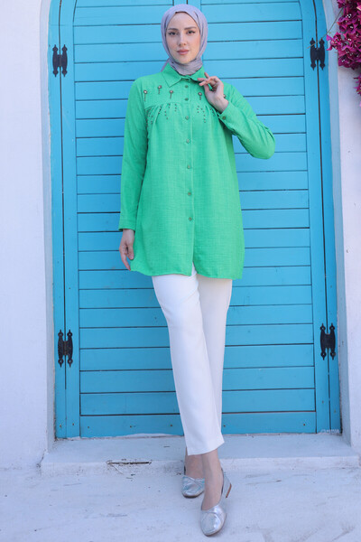 benguen Πράσινο πουκάμισο 673 με χάντρες