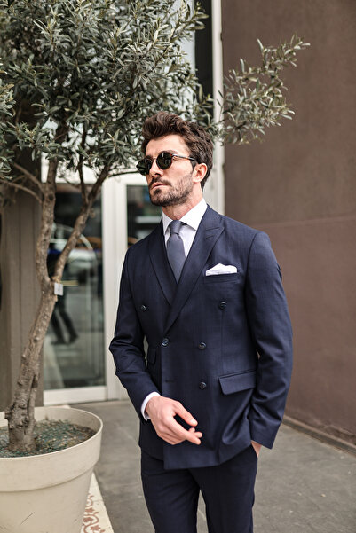 AEK FIORE Erkek Lacivert Kruvaze Takım Elbise