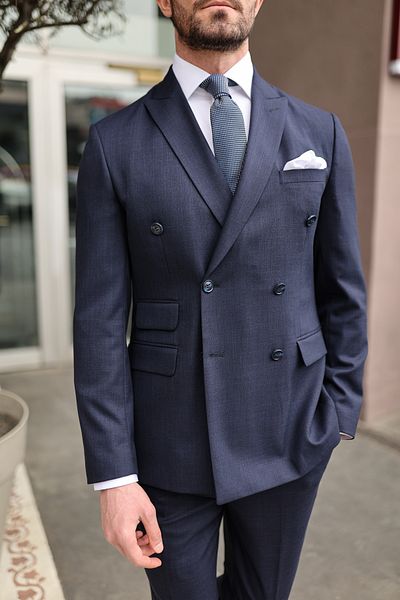 AEK FIORE Men's Navy Blue Double Breasted Suit